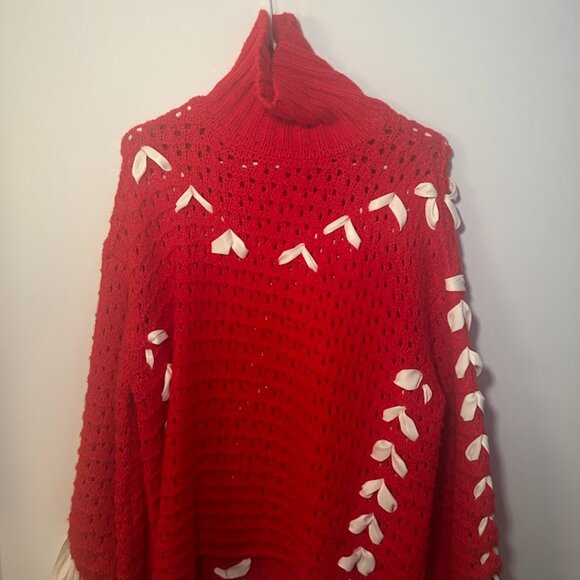 For Love & Lemons Liberty Oversized Sweater - Red with Ribbons - Picture 5 of 5